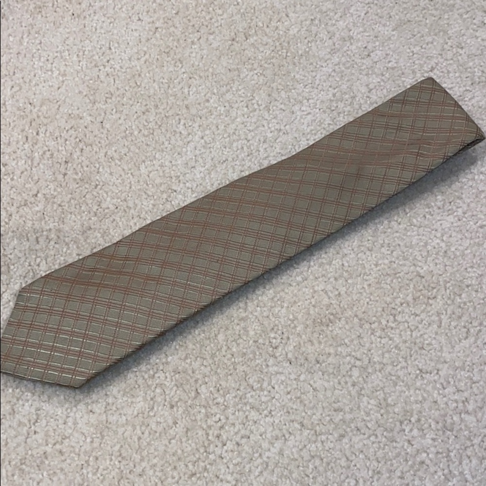 Calvin Klein 100% silk necktie - olive plaid